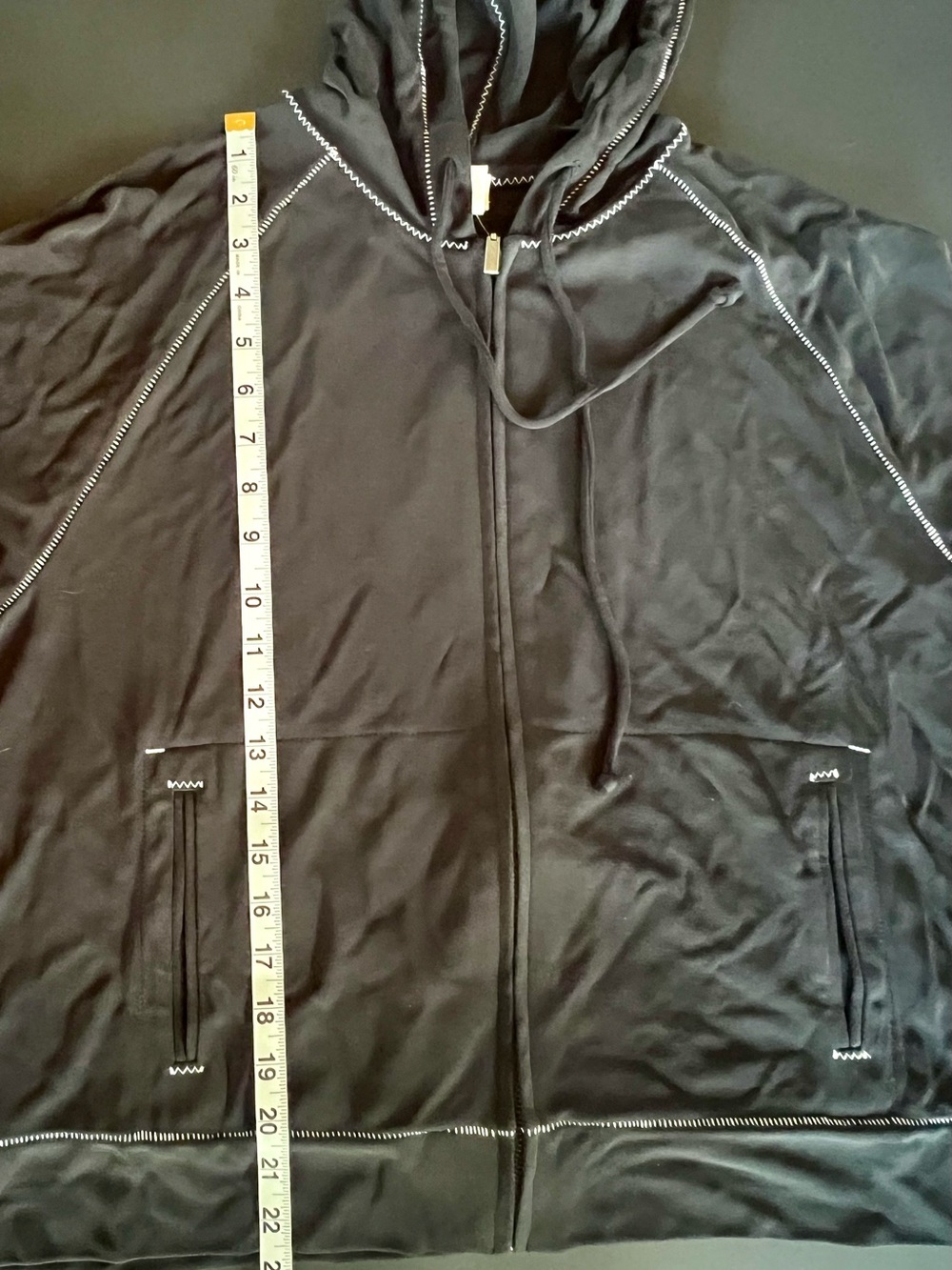 J. Jill Black Hooded Matte Jersey Jacket with Contrast Topstitching - Picture 8 of 11